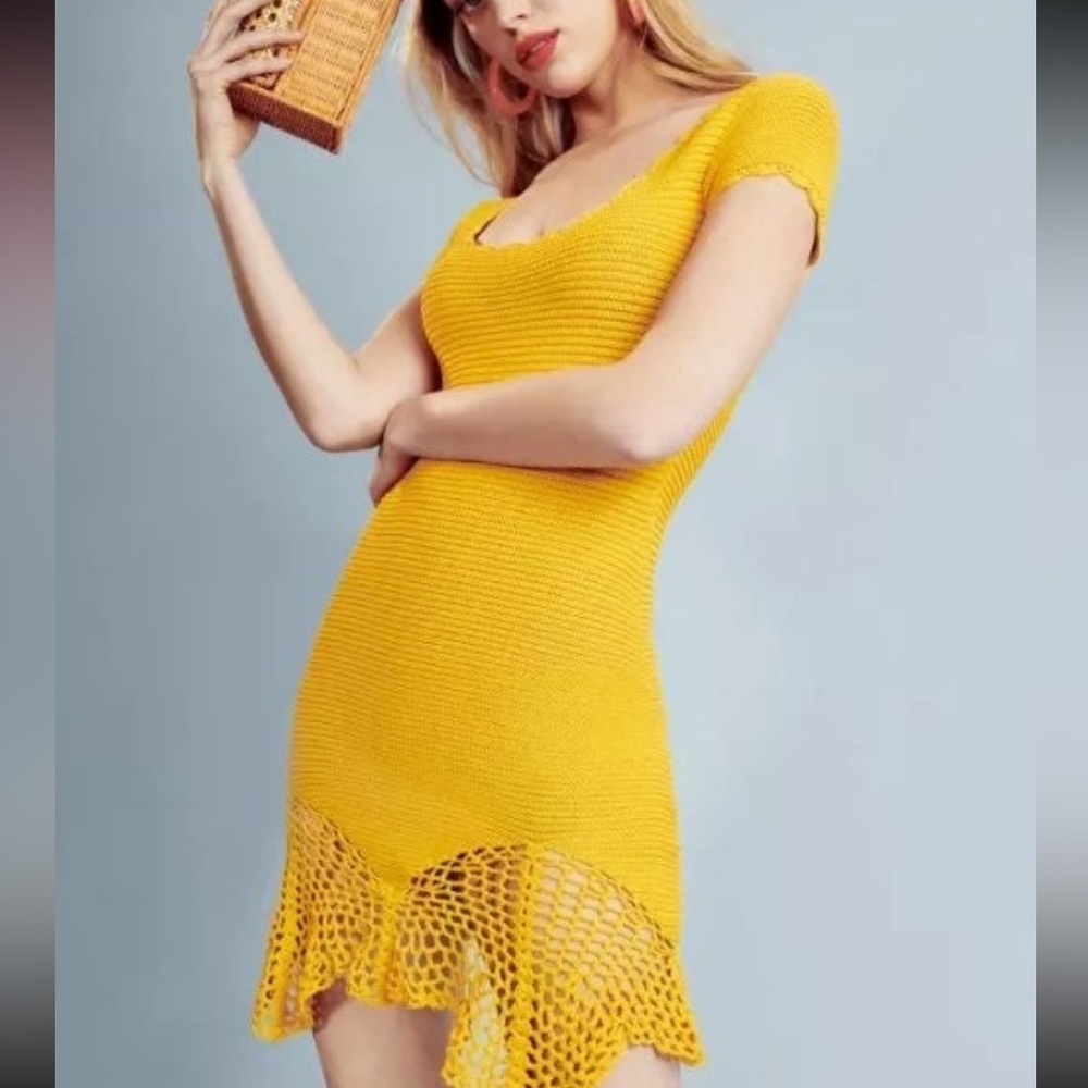 Ronny Kobo Yellow Knit Mini Dress NWT
